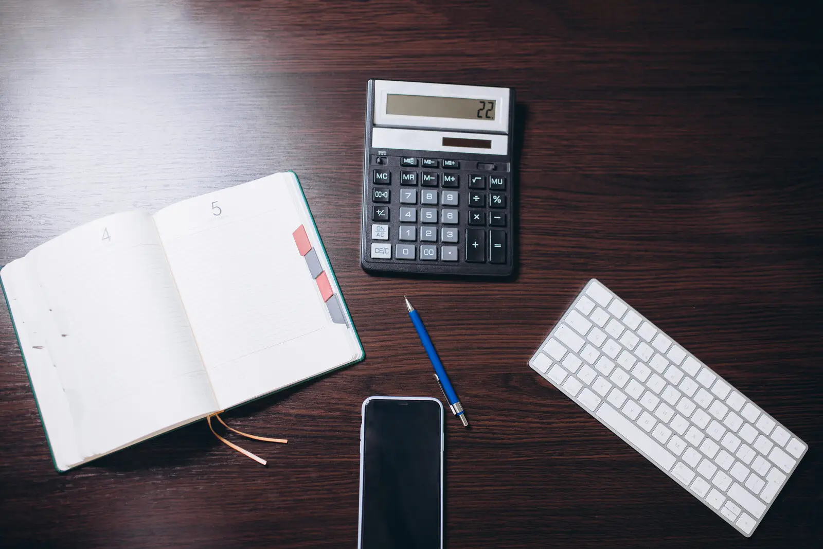 Business calculator on desk for calculating AI consulting return on investment