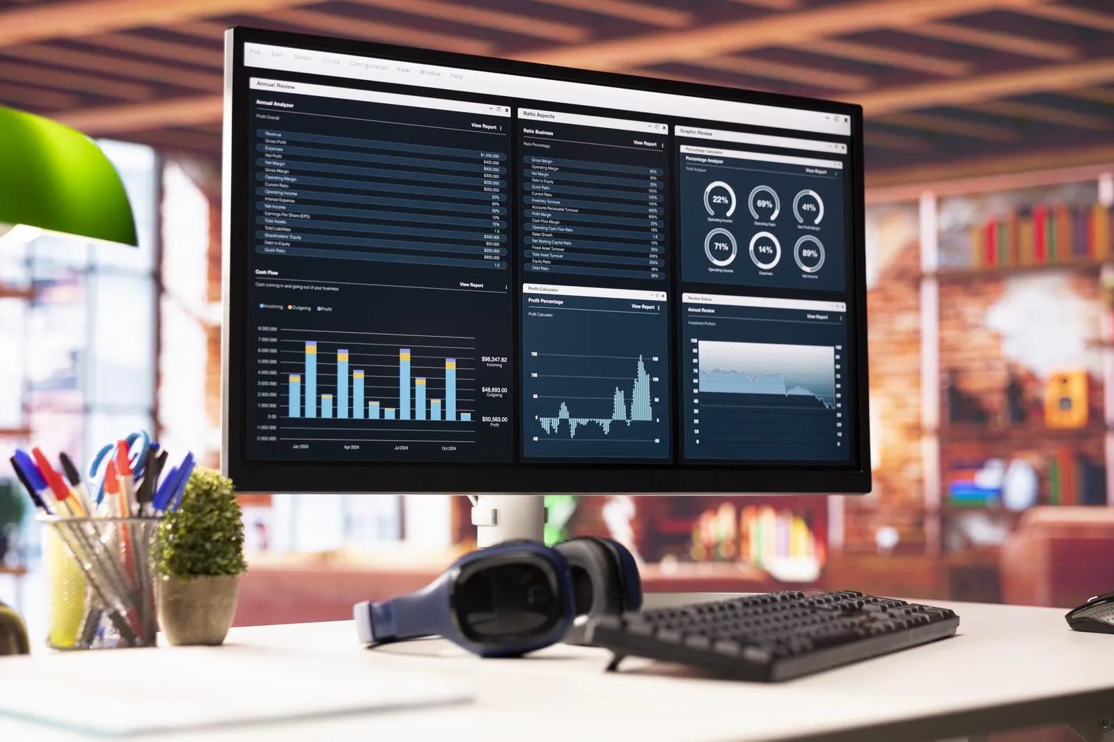 Technology assessment dashboard showing analytics and system performance metrics for business audit
