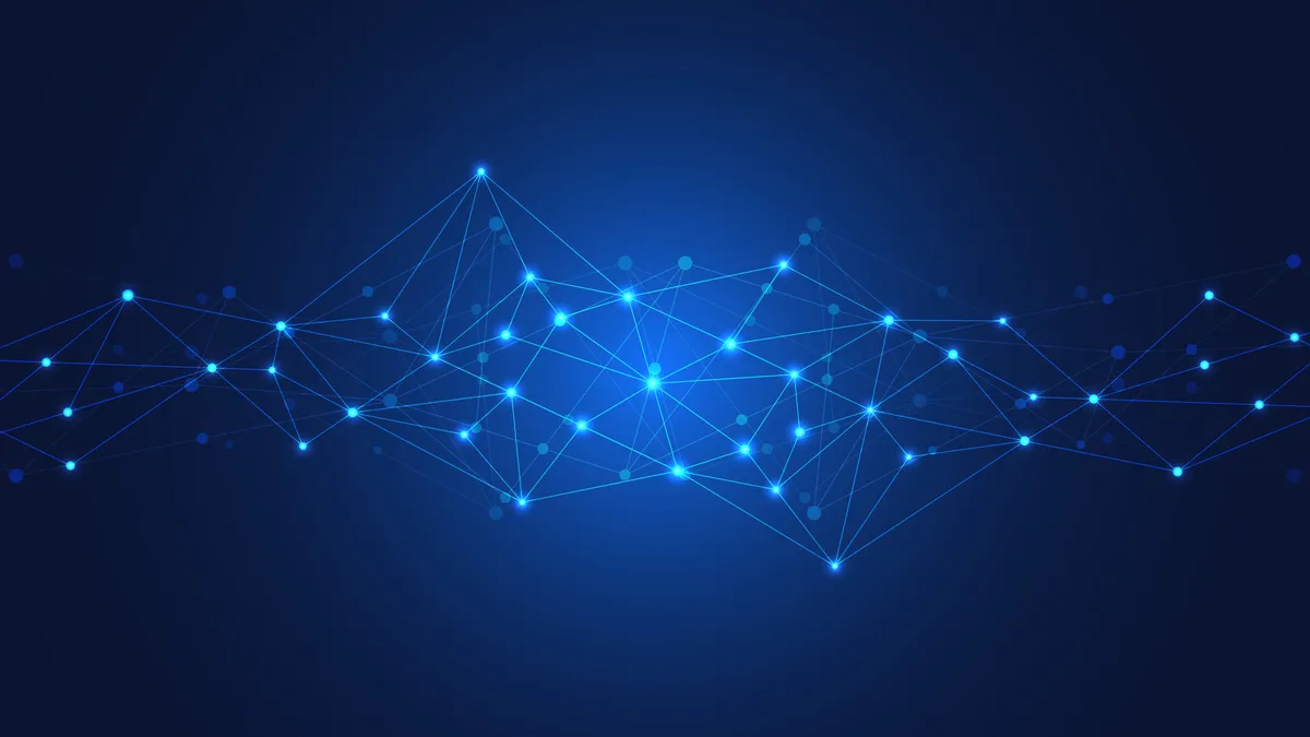 Connected technology network representing integrated business workflows and custom web presence development in Central Florida