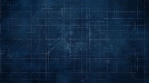 Intricate technical blueprint pattern on dark blue background representing fractional CTO technology strategy and planning