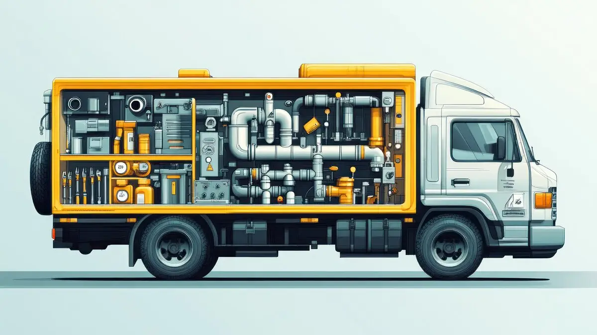 Service truck with organized interior tools and equipment for home services fleet management