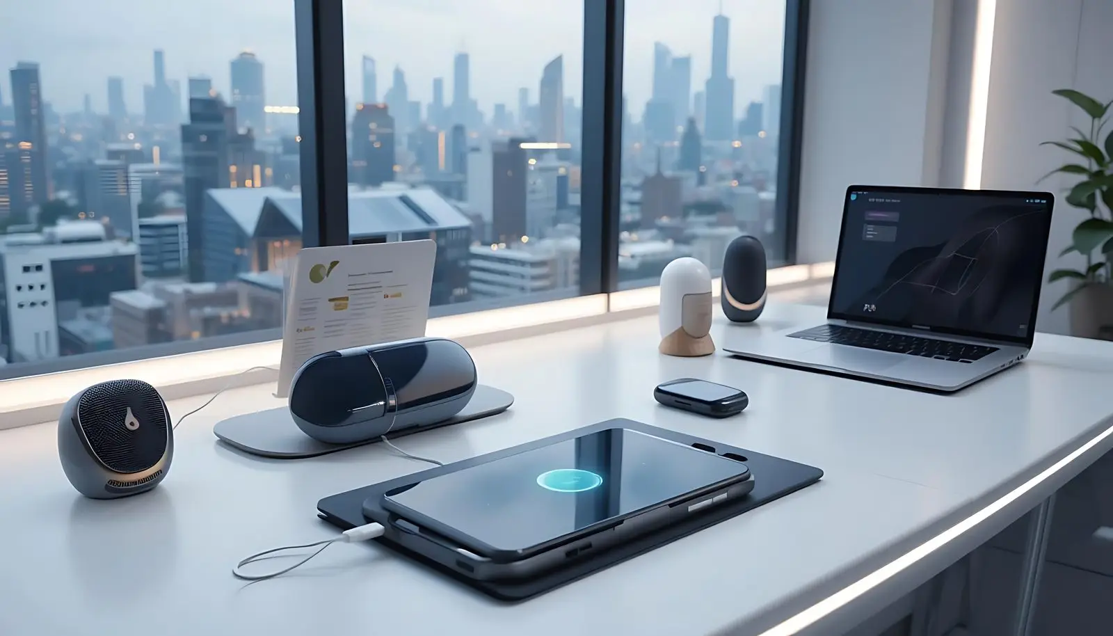 Minimalist smart office workspace with connected devices and technology representing AI agent automation