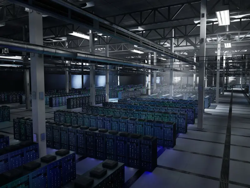 Data center server infrastructure representing the AI systems and automation Jeremy Buff implements for Sarasota businesses