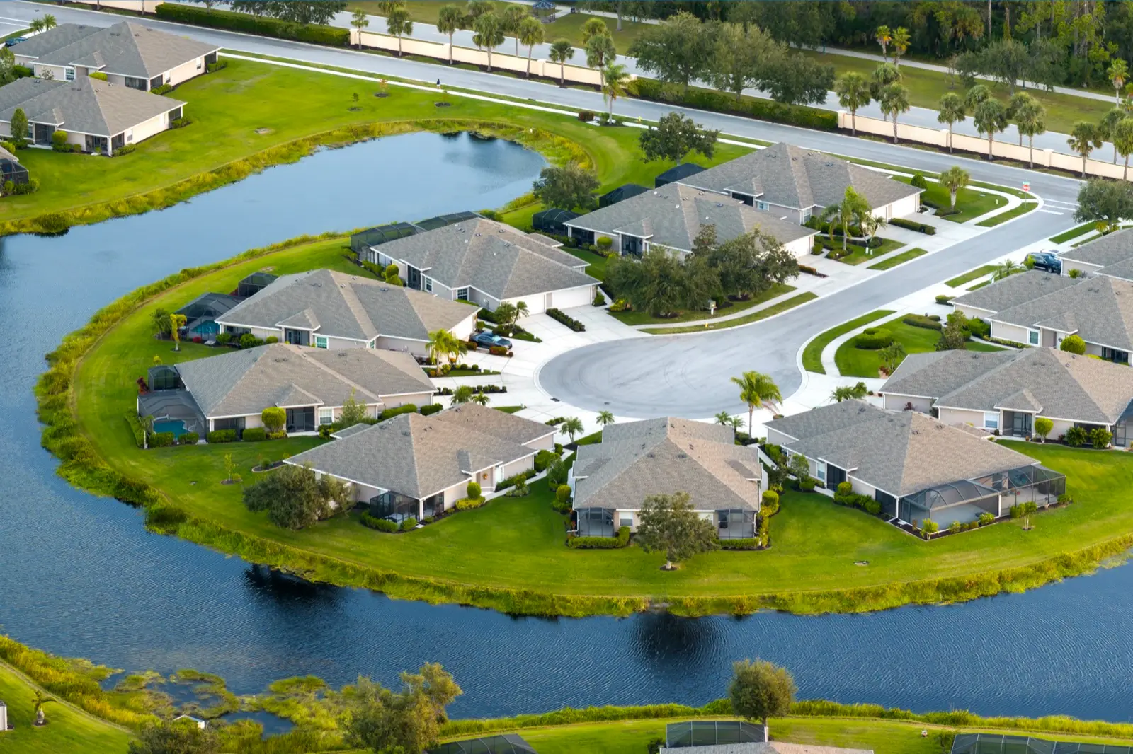 Aerial view of an upscale Sarasota Florida residential community, representing the real estate and home services market served by Jeremy Buff