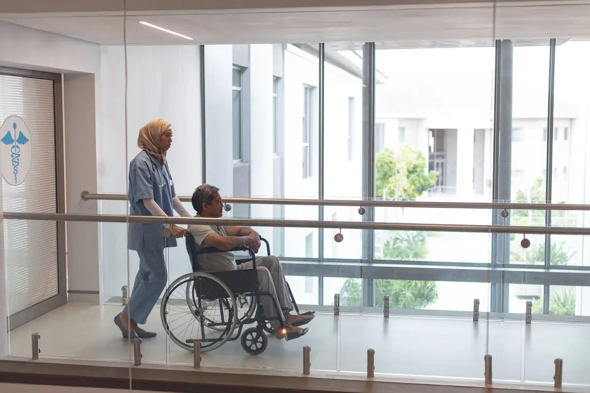 Wheelchair accessibility in modern care facility representing senior care technology solutions