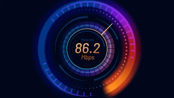 Internet speed meter gauge representing website loading performance and optimization