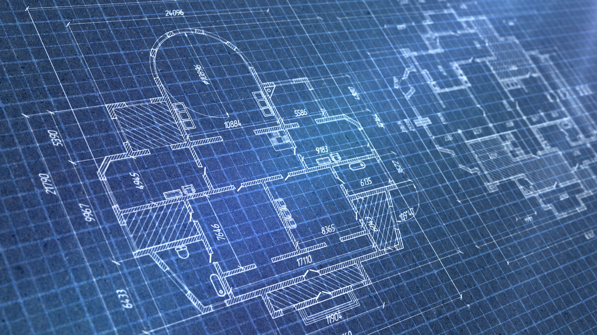Architectural blueprints and engineering plans for construction project management technology