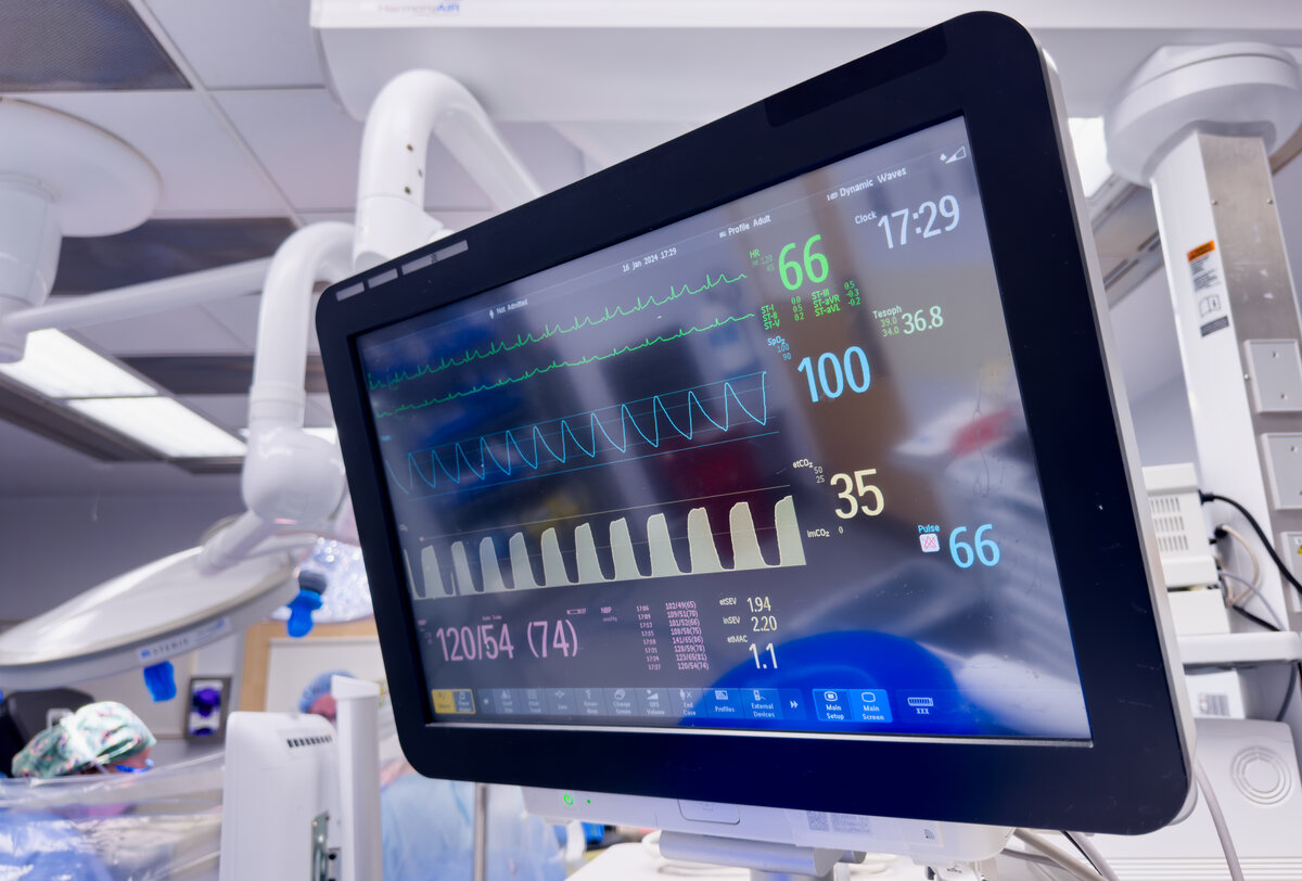 Healthcare monitoring equipment and vital signs display for senior care facility technology