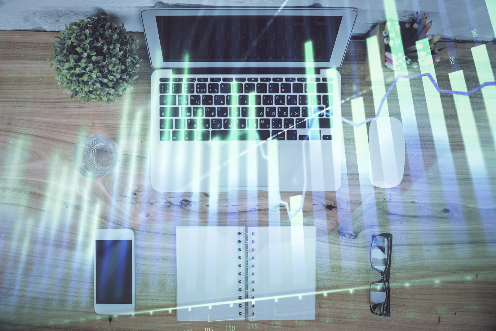 Financial charts and data analysis overlay representing AI integration cost models for small businesses