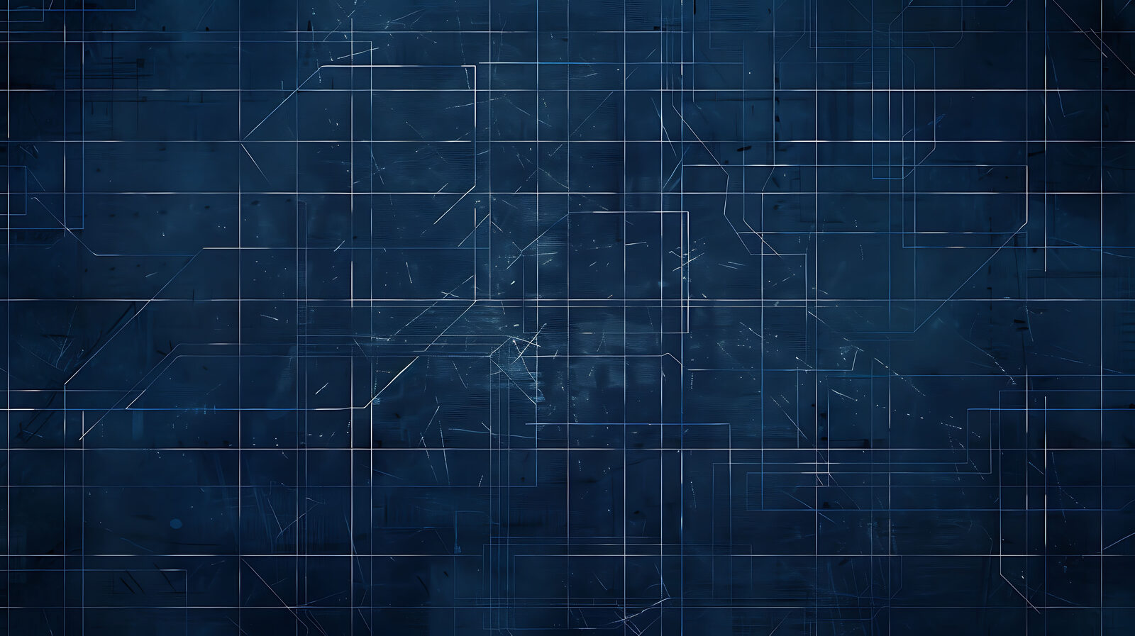 Intricate technical blueprint pattern on dark blue background representing fractional CTO technology strategy and planning