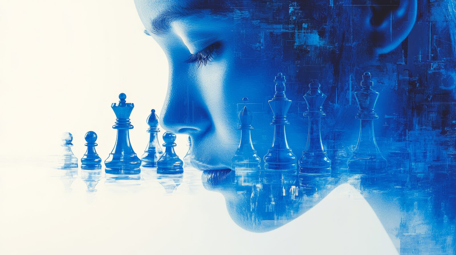 Chess pieces arranged on a board representing strategic technology leadership and decision-making in business