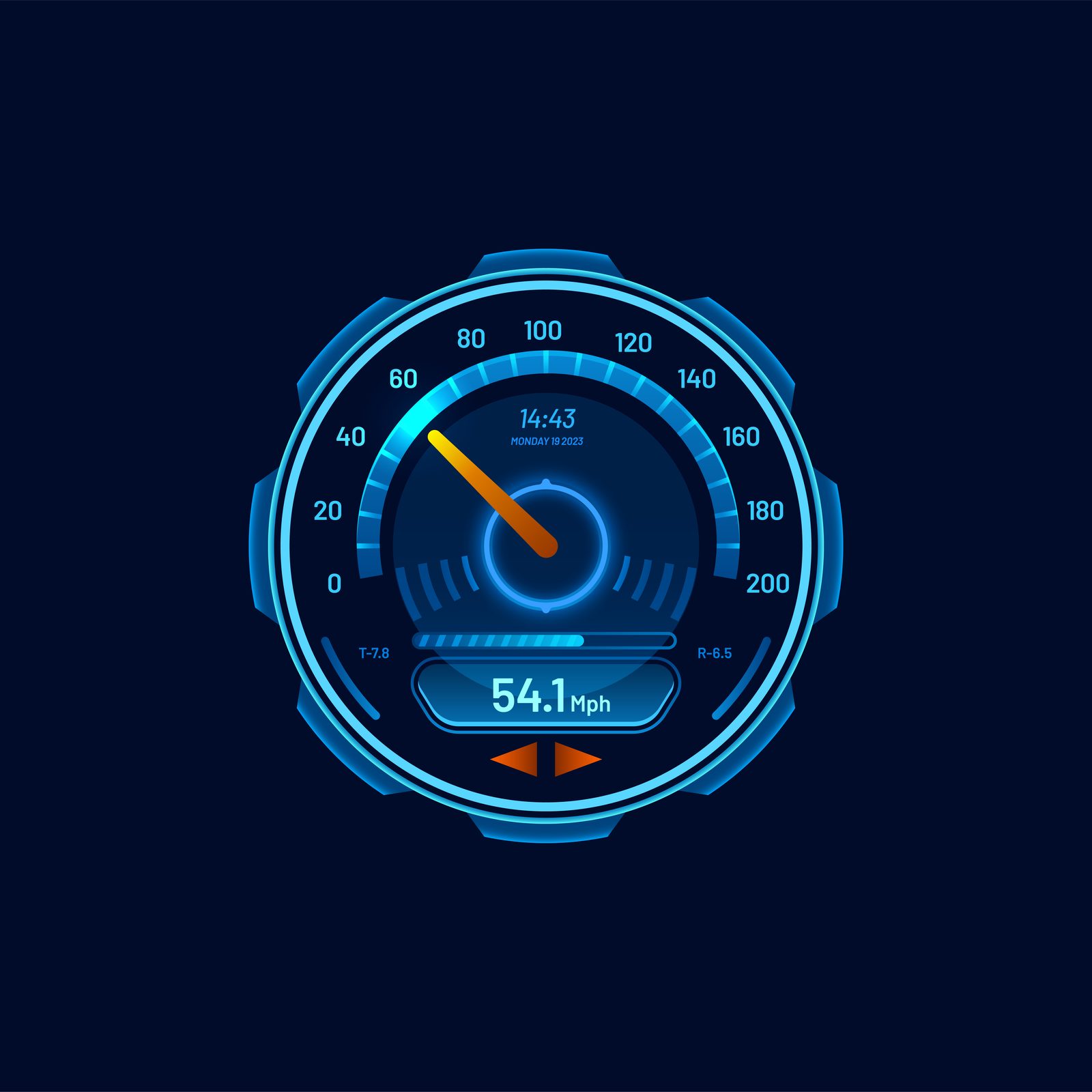 Digital speedometer gauge illustrating website loading speed and performance benchmarks