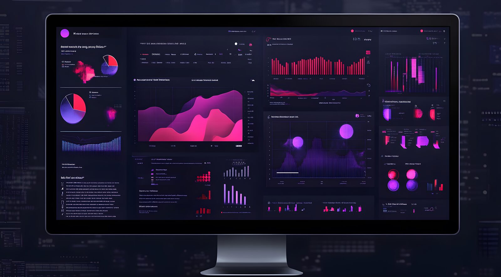 Computer screen displaying data visualizations and analytics charts for tracking website performance metrics